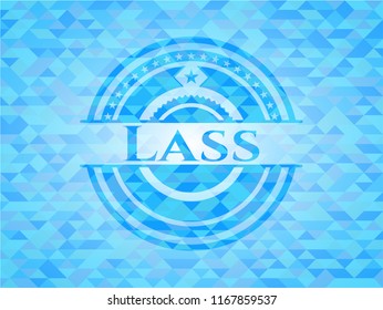 Lass  realistic sky blue emblem. Mosaic background