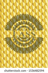 Lass  shiny golden emblem. Scales pattern. Vector Illustration. Detailed.