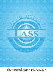 Lass  sky blue water badge. Vector Illustration. Detailed.