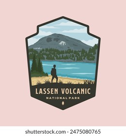 diseño de la Ilustración vectorial del parche del logotipo del parque nacional volcánico de lassen, diseño del emblema del Lugar famoso de california