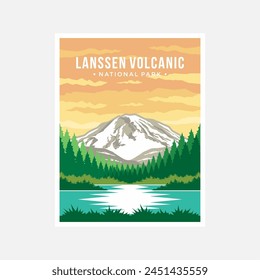 Diseño de Ilustración vectorial de póster del Parque Nacional Volcánico Lassen