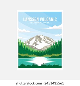 Diseño de Ilustración vectorial de póster del Parque Nacional Volcánico Lassen