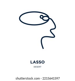 icono de lazo de la colección del desierto. Lazo lineal delgado, vaquero, icono de contorno oeste aislado en fondo blanco. Signo de lazo vectorial de línea, símbolo para web y móvil