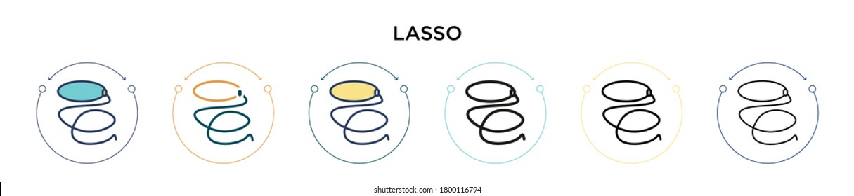 Lasso icon in filled, thin line, outline and stroke style. Vector illustration of two colored and black lasso vector icons designs can be used for mobile, ui, web