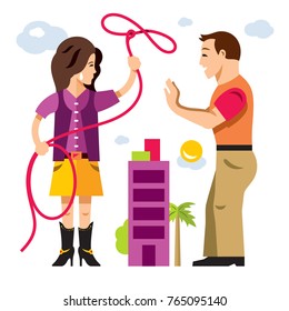 Lasso of love. Vector Flat style colorful Cartoon illustration.