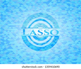 Lasso realistic sky blue emblem. Mosaic background