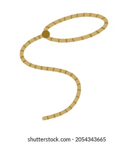 Lasso. Rope for catching animals. Brown rustic cord. Cartoon flat illustration isolated on white. Element of cowboy and wild West. Long loop