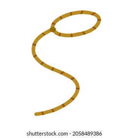 Lasso. Rope for catching animals. Brown rustic cord. Cartoon flat illustration isolated on white. Element of cowboy and wild West. Long loop