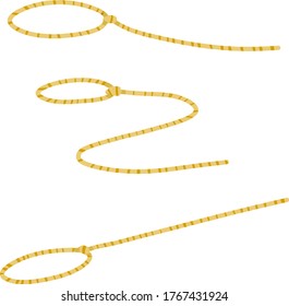 Lasso. Rope for catching animals. Element of cowboy and wild West. Long loop. Brown rustic cord. Cartoon flat illustration isolated on white
