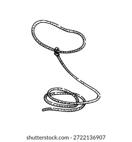 Corda de laço representando um laço e nó tradicional - honda - com o cordão restante enrolada abaixo, apresentando conceitos de cultura ocidental, herança de cowboy e controle