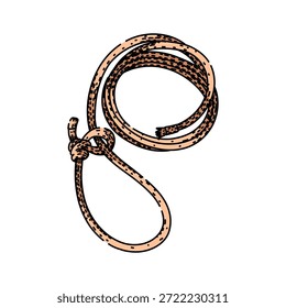 Cuerda de lazo formando un bucle con un nudo deslizante, ilustrando una herramienta occidental rústica utilizada para atrapar, atar y simbolizar la habilidad, la tradición y el desafío del salvaje oeste