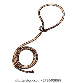Lasso rope forming a loop with a slip knot, illustrating cowboy culture and tools for catching animals, depicted in a hand drawn sketch style on a white background