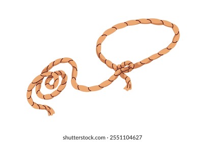 Lasso, strong rope loop for catching. Thick braided hemp cord, sturdy twine, binding accessory with knot tied. Farming supply, tool. Flat graphic vector illustration isolated on white background