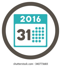 Last 2016 Month Date vector icon. Style is bicolor flat circled symbol, grey and cyan colors, rounded angles, white background.