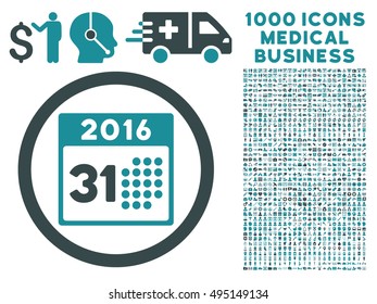 Last 2016 Month Day icon with 1000 medical commercial soft blue vector design elements. Clipart style is flat bicolor symbols, white background.