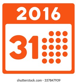 Last 2016 Month Day vector icon. Style is flat symbol, orange color, rounded angles, white background.