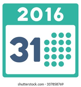 Last 2016 Month Day vector icon. Style is bicolor flat symbol, cobalt and cyan colors, rounded angles, white background.