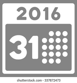 Last 2016 Month Day vector icon. Style is flat symbol, white color, rounded angles, gray background.