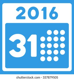 Last 2016 Month Day vector icon. Style is flat symbol, white color, rounded angles, blue background.