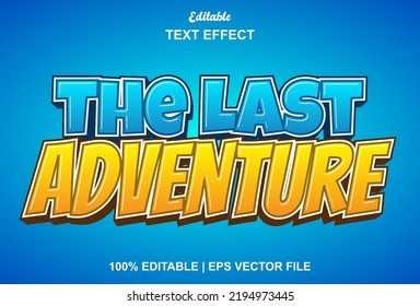 last adventure text effect with blue and yellow color 3d style.