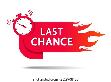 Last chance banner sale. Sale promo banner. Clock with alarm for countdown offer time. Hurry sign. Logo for last chance discount and tag. Promotion illustration. Vector.