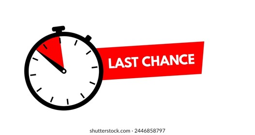 Last chance! Clock with red ribbon, stopwatch, last chance, running out time vector illustration	
