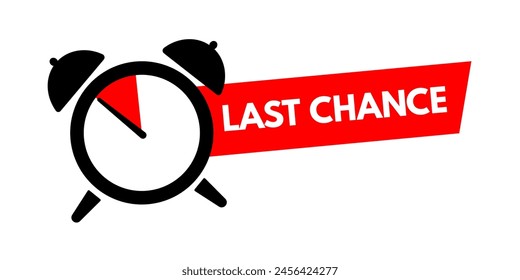 Last chance! Clock with red ribbon, stopwatch, last chance, running out time vector illustration