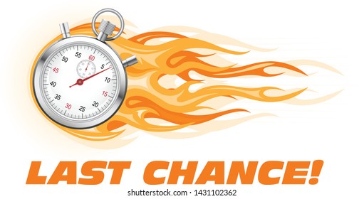 Last chance, hurry up - burning stopwatch icon, hot offer concept