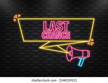 Last chance megaphone yellow banner in flat style. Vector illustration