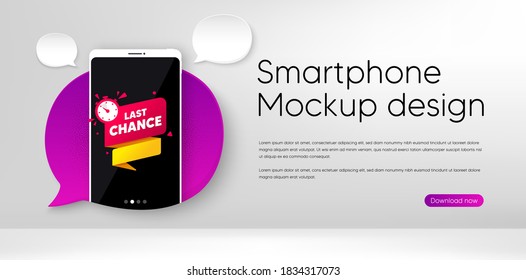 Last Chance Offer Banner. Mobile Phone Vector Mockup. Sale Timer Tag. Countdown Clock Promo Icon. Smartphone Mockup Speech Bubble. Last Chance Banner. Phone Screen Frame. Mobile Background. Vector