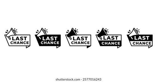 last chance offer slae banner with megaphone icon vector design black white color illutration template sets