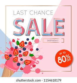 Last chance Sale banner. Ice cream cone. Template vector illustrations of season online shopping website and mobile website banners, newsletter designs, ads, coupons, mailings and seasonal sales.
