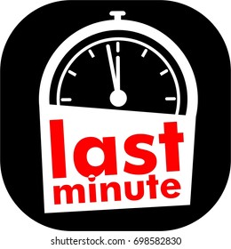 last chance text with alarm clock, red black countdown, logo, icon, sign, flat