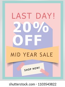 last day mid year sale 20% off, banner template