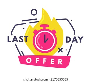 Last Day Offer Hot Sale Countdown Badge with Timer as Promo Sticker Vector Illustration