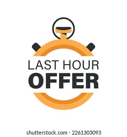 Last hour icon in flat style. Promo label with alarm clock vector illustration on isolated background. Sale promotion sign business concept.