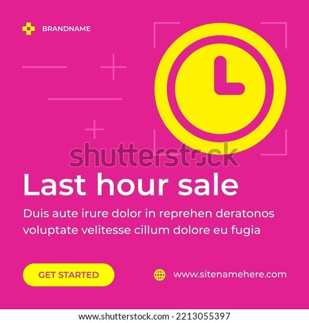 Last hour sale clock timer countdown date promo announce special offer price off social media post vector illustration. Urgency count business retail limited shopping deal cyberspace advertising