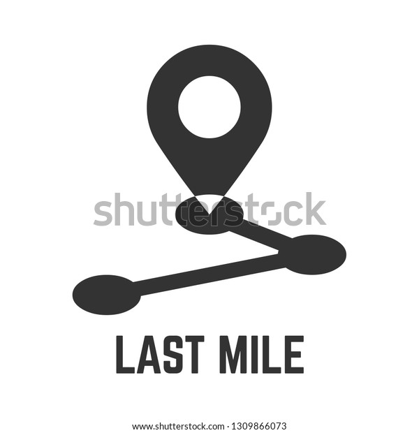 Last mile delivery icon with local geo tag and route\
point glyph sign. 