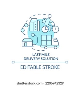 Last mile delivery solution turquoise concept icon. Delivery. Future business trend abstract idea thin line illustration. Isolated outline drawing. Editable stroke. Arial, Myriad Pro-Bold fonts used