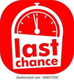 last minute, chance, logo, icon, red button with alarm clock, countdown