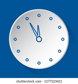 last minute clock - simple blue icon on white button with shadow in front of blue square background