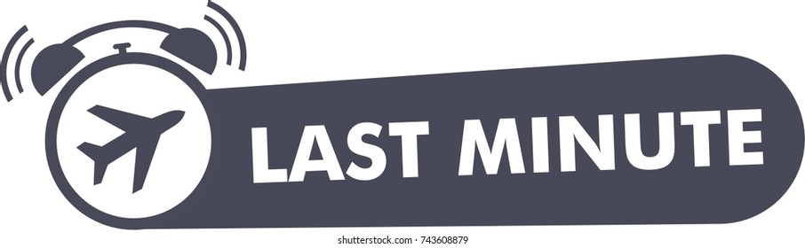 last minute deals with plane icon and alarm clock symbol