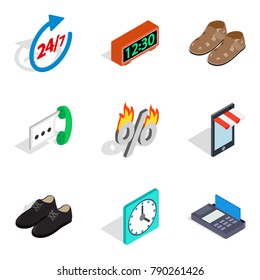 Last minute discount icons set. Isometric set of 9 last minute discount vector icons for web isolated on white background