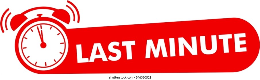 Last minute label red clock icon, vector, symbol