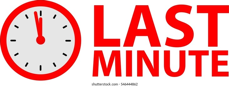 Last minute label red clock icon, vector, symbol