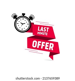 Oferta limitada de último minuto con promoción de reloj para la venta, botón, logotipo o banner o fondo rojo. Etiqueta la cuenta regresiva del tiempo de venta de la oferta. El último minuto ofrece ventas de un día y temporizador. Ilustración vectorial.