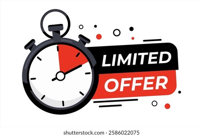 Last minute limited offer with clock for sale promo, button, logo or banner or red background. Hurry up sale label with time countdown for limited offer sale or exclusive deal. Vector 10 eps.