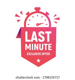 Last minute offer banner template for social media. Sale banner with stopwatch icon. Limited offer sticker with clock. Trendy modern design. Vector illustration