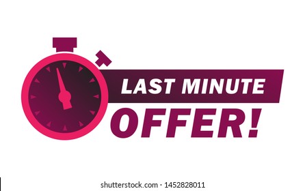 Last minute offer button, flat label, alarm clock countdown logo, vector illustration.