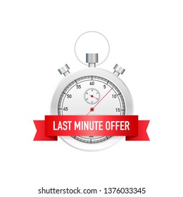 last minute offer button sign, alarm clock countdown. Vector stock illustration.